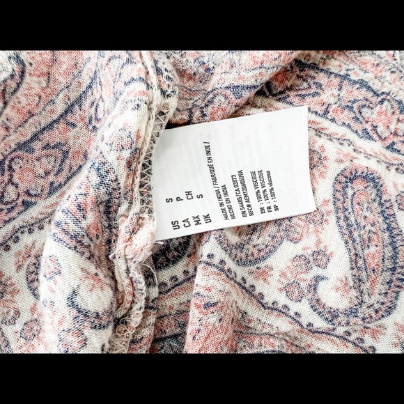 American Eagle Pink Paisley Floral Boho Peplum Top Flared Sleeves Size Small - Picture 7 of 7